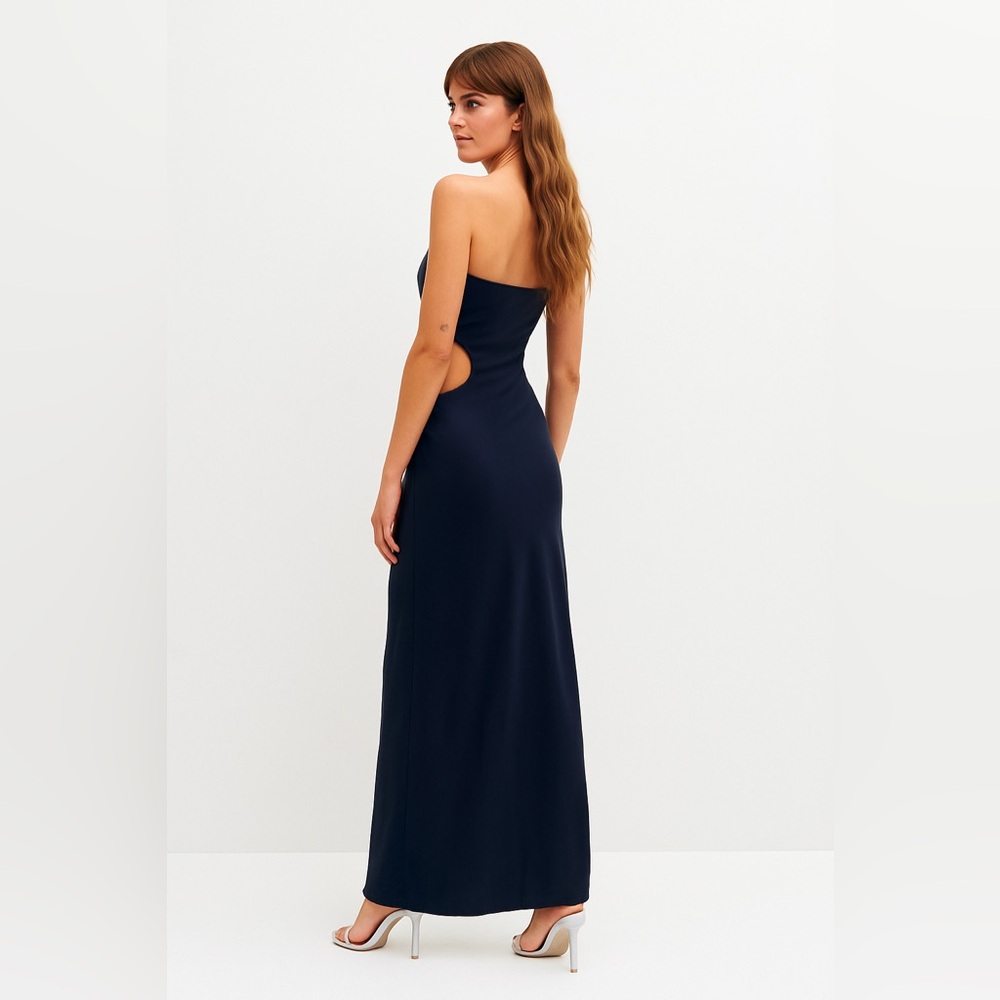 Reformation Nevaeh formal, floor length navy Satin Dress, small